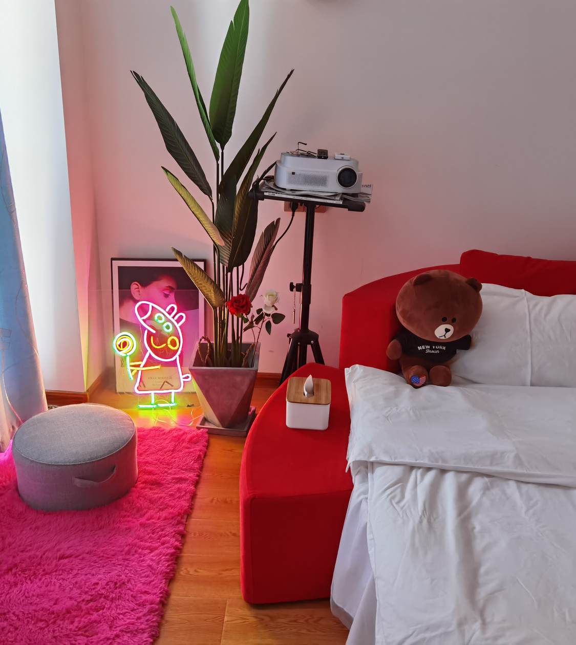 青鸟民宿红色浪漫情侣双人圆床